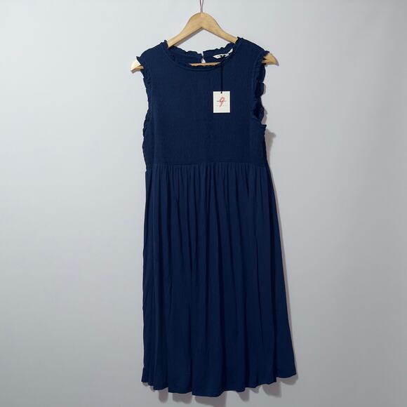 The Nines by Hatch Blue Ruffle Sleeve Smocked Dress Women's Size Large - Picture 1 of 7